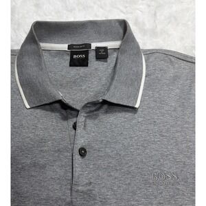 HUGO BOSS Men's Polo Shirt Gray Cotton Regular Fit Logo Size XL Golf Casual EUC